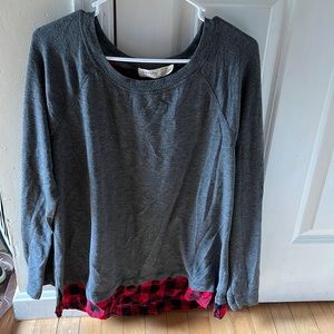 Gray long sleeve with Buffalo check bottom